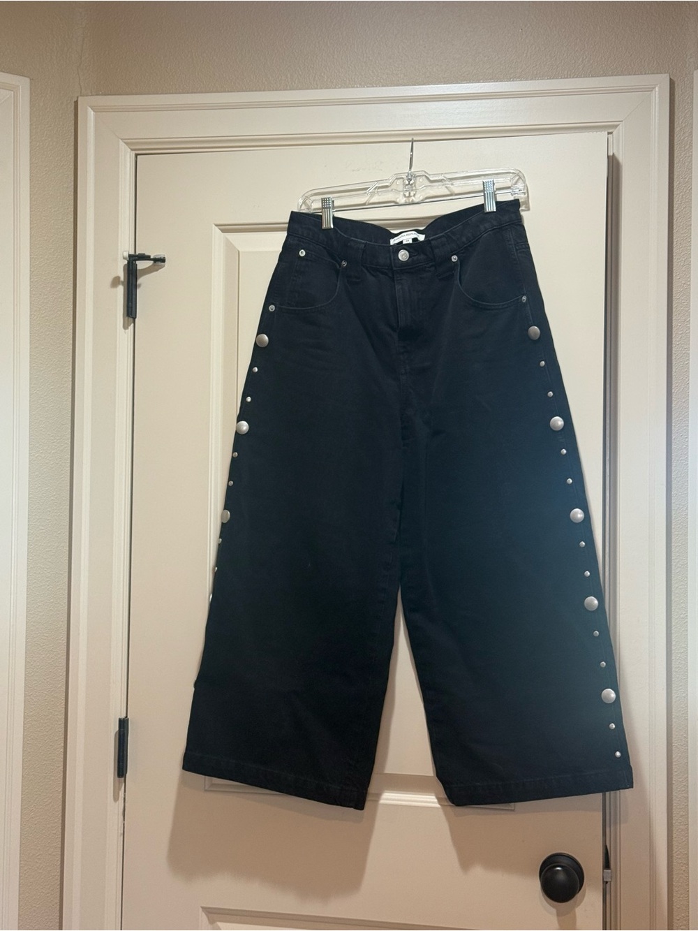 Banana Republic Black Wide-Leg Jeans with Side Snap Detail